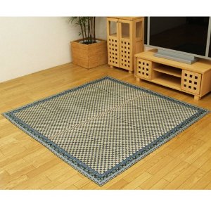 イケヒコ 純国産 イ草花ござカーペット 『かれん』 ブルー 江戸間6畳(約261×352cm)
