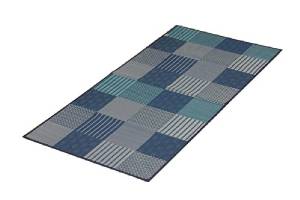 イケヒコ 純国産 い草花ござカーペット 『京刺子』 ブルー 江戸間1畳(約87×174cm)