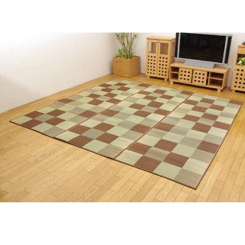 イケヒコ 純国産 い草花ござカーペット 『ブロック』 ブラウン 江戸間4.5畳(約261×261cm)の通販は
