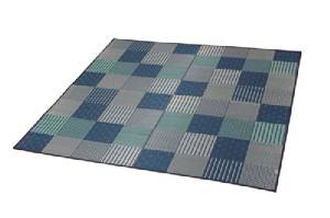 イケヒコ 純国産 袋織い草ラグカーペット 『京刺子』 ブルー 約191×191cm