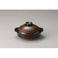 銀峯陶器 炊飯レトルト対応土鍋(炊飯目盛付) 銀峯 菊花(飴釉) 8号鍋 5-95081 (0381ap)