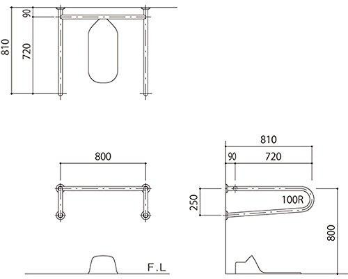 新協和 バリアフリー手摺 和式トイレ用標準取32mm バフ研磨