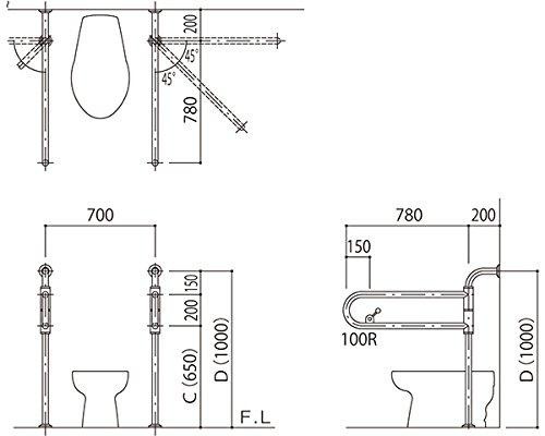 新協和 バリアフリー手摺洋式トイレ和式トイレ兼用32mmバフ研磨