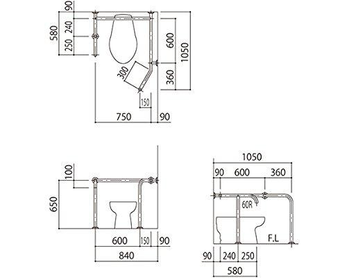 新協和 バリアフリー手摺 洋式トイレ用右勝手 34mm バフ研磨