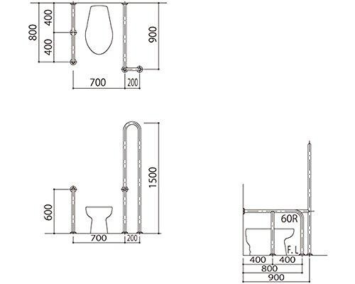 新協和 バリアフリー手摺 洋式トイレ用右勝手34mmバフ研磨