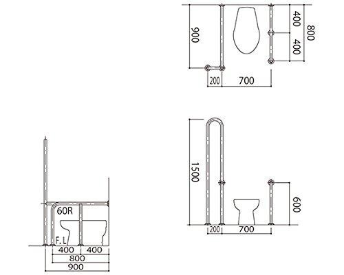 新協和 バリアフリー手摺 洋式トイレ用左勝手 32mm バフ研磨