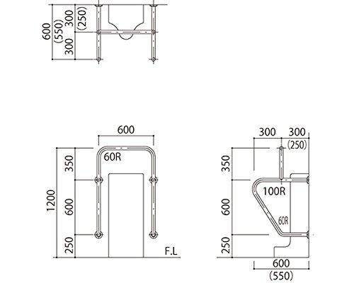 新協和 バリアフリー手摺 小便器用標準取32mm バフ研磨の通販は