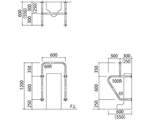 新協和 バリアフリー手摺 小便器用標準取34mm バフ研磨の通販は