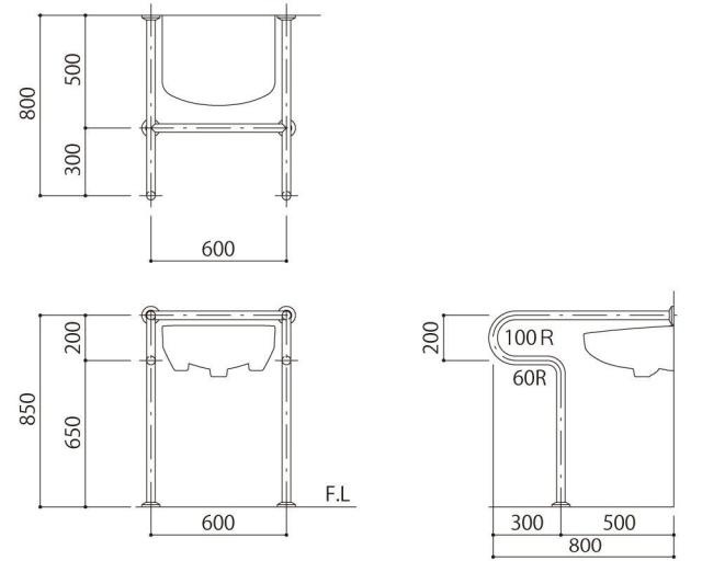 新協和 バリアフリー手摺洗面・手洗器用標準32mmバフ研磨