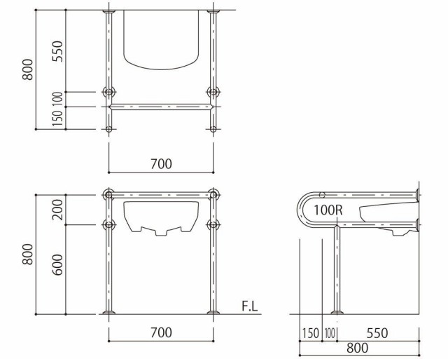 新協和 バリアフリー手摺洗面・手洗器用標準38mmバフ研磨