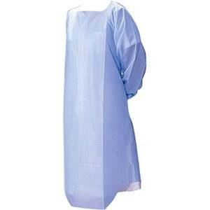 (076393)竹虎ビニールエプロン袖つきM ブルー 1枚入×50枚