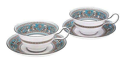 Wedgwood (ウェッジウッド) ウェッジウッド フロレンティーン ターコイズ ペアティーカップ＆ソーサー(ピオニー)   FTQ PCS2