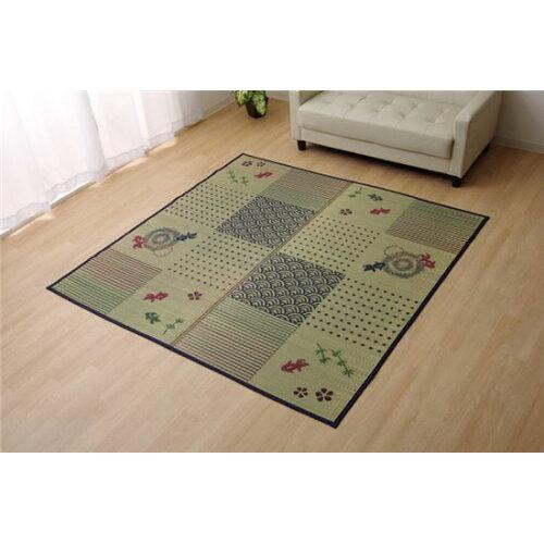 イケヒコ い草ラグ ラグ カーペット 2畳 正方形 和柄 風物詩 『DX金魚』 約176×176cm (裏:不織布)の通販は