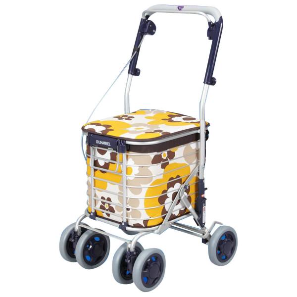 ユーバ産業 ワイヤーカート スワレル バッグ付き AS-0275(花柄・イエロー) (1092987)