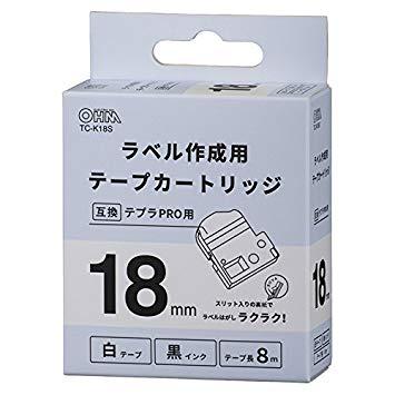 OHM オーム電機 01-3804 テプラ互換ラベル(白テープ/黒文字/幅18mm) TC-K18S