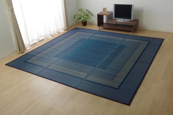 イケヒコ ラグ 国産 い草 ござ カーペット 『ランクス』 ネイビー 江戸間2畳(約174×174cm)