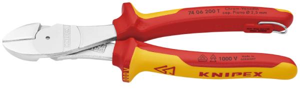 クニペックス KNIPEX 7406-200TBK 絶縁強力斜ニッパー 落下防止(BK) 7406-200TBK