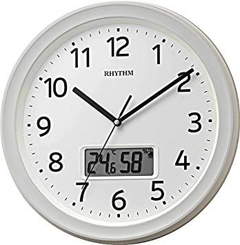RHYTHM リズム リズム時計工業 掛け時計 白 Φ32.5x5cm 電波 アナログ デジタル 連続秒針 温度 湿度 カレンダー 8FYA02SR03