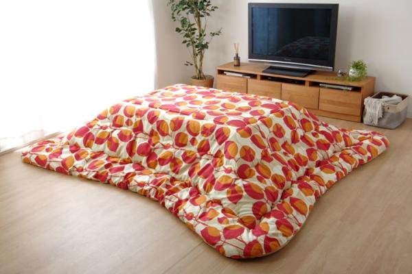 イケヒコ こたつ布団 正方形大 国産 リーフ柄 掛け単品 レッド 約205×285cm