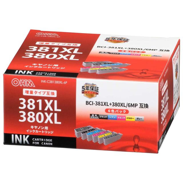 OHM オーム電機 OHM キヤノン互換 BCI-381XL+380XL/6MP 6色パック 増量タイプ INK-C381380XL-6P (1436786)
