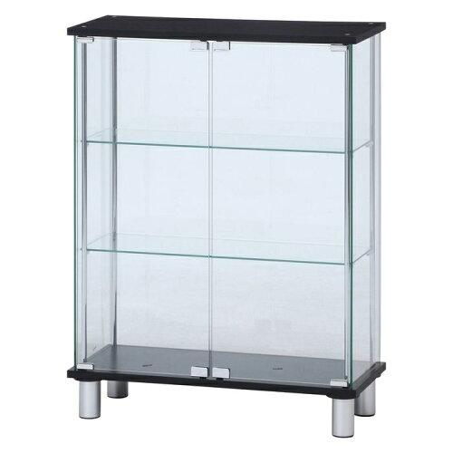 不二貿易 ガラスディスプレイケース3段 ワイド BK 型番:TMG-G126-2 品番99486 BK 色:BLACK