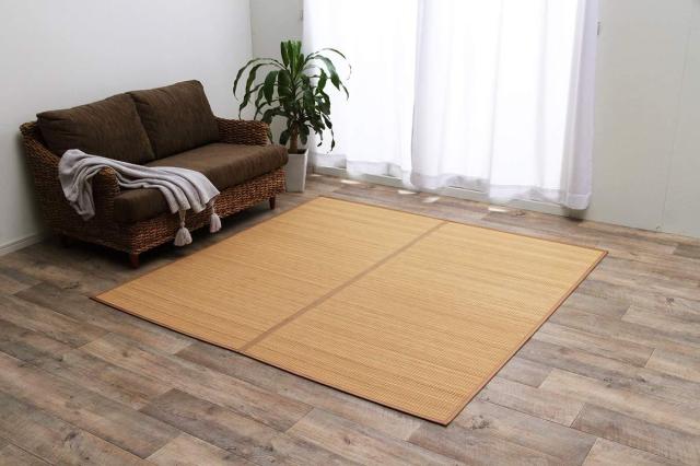 イケヒコ 竹 ラグ カーペット 裏地付き 天然素材 丈夫 抗菌防臭 消臭 お手入れ お掃除 簡単 楽 ベージュ 約174×174cm