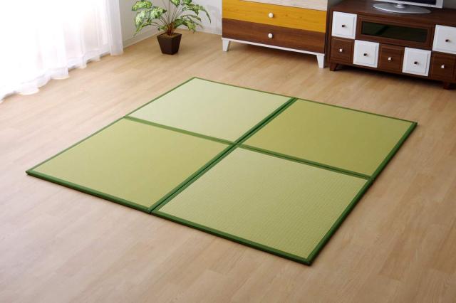 イケヒコ 日本製 水拭きできる ポリプロピレン 置き畳 ユニット畳 軽量 軽い シンプル グリーン 67×67×1.7cm (4枚1セット)