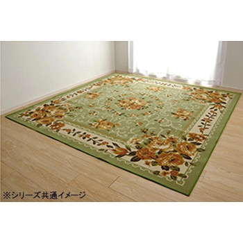 イケヒコ ナイロン 花柄 カーペット 撥水 速乾  グリーン 約200×250cm