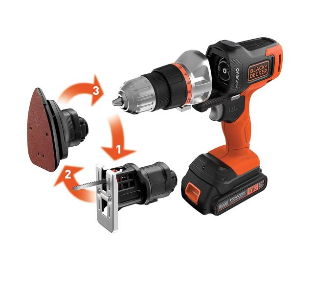 ブラックアンドデッカー(BLACK+DECKER) ブラックアンドデッカー 18V マルチツールベーシック EVO185B1 ドリルドライバー・ジグソー・サンダー、ビット11種、バッテリー×2、専用ボックス、マルチバック付きの通販は 17,318円
