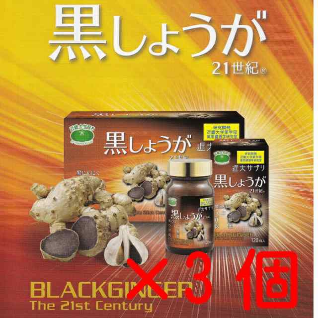 黒しょうが　21世紀　近大サプリ　黒しょうが　黒にんにく　ウコン　紅参　乾姜（かんきょう）3個セット