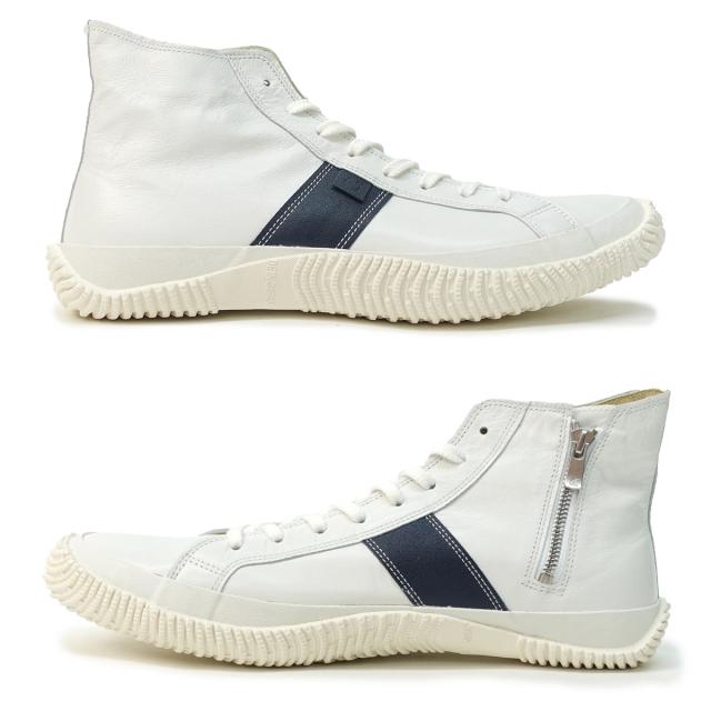 スピングル SPINGLE スニーカー メンズ レディース ハイカット SP-443 ホワイト/ネイビー スピングルムーブ カンガルーレザー 日本製 スピングル SPINGLE スニーカー メンズ レディース ハイカット SP-443