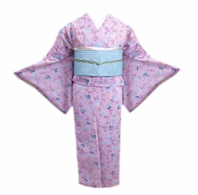 着物 洗える 紗 夏用 小紋 と 絽軽装帯 付け帯 2点セット 薄紫色地可憐