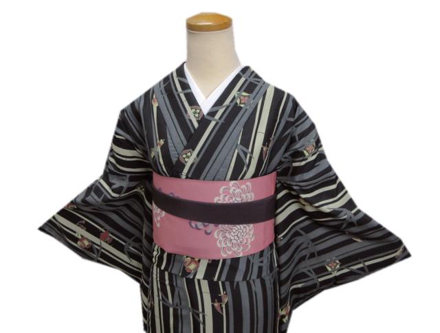 楽天市場】着物 洗える 袷 小紋 半巾帯 細帯 2点セット H・L 黒地