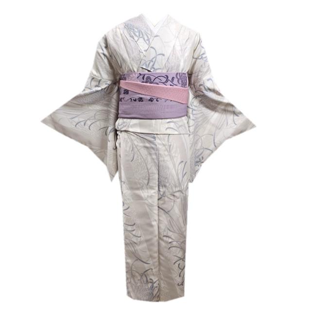 着物 洗える 袷 小紋 半巾帯 細帯 2点セット H・L 黒色地宝尽くし