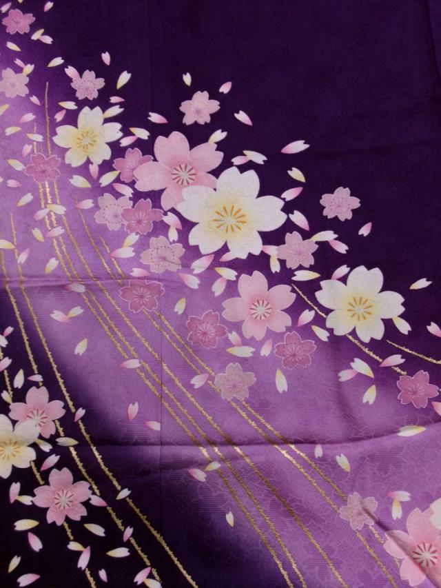 【訳有り 少難あり】 振袖 正絹 お買上 お仕立上がり 単品 濃紫色地薄紫ぼかし桜小さくら花吹雪 Ｌ 成人式 出来上がり 購入 リメイク 生地 和柄 桜柄 訳有り 少難あり】 振袖 正絹 お買上 お仕立上がり 単品 濃紫色地