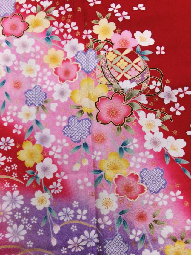 振袖 正絹 お買上 お仕立上がり 袋帯 長襦袢 3点セット 赤色地薄ピンク