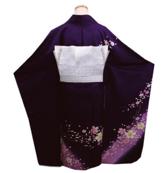 訳有り 少難あり】 振袖 正絹 お買上 お仕立上がり 単品 濃紫色地
