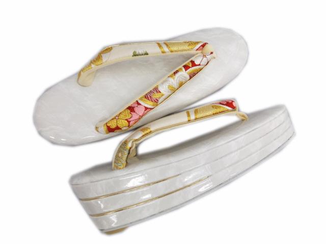 草履バッグセット 帯地 フリー 24.5cm 日本製 オフホワイトマーブル台きなり地金水色古典花 振袖 成人式 卒業式 袴 着物 訪問着 振袖用