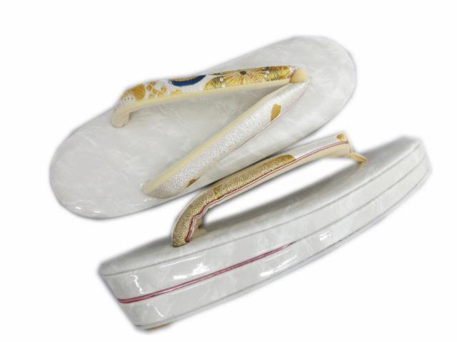 草履バッグセット 帯地 大きいサイズ ＬＬ 25.5cm 日本製 オフホワイトマーブル台銀地金糸桜古典花 振袖 成人式 卒業式 袴 着物 訪問着 振袖用 2Ｌ