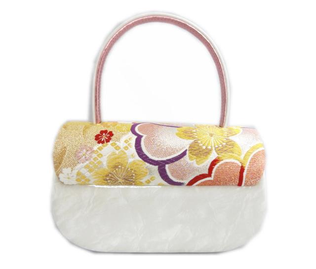 草履バッグセット 帯地 大きいサイズ ＬＬ 25.5cm 日本製 オフホワイトマーブル台銀地金糸桜古典花 振袖 成人式 卒業式 袴 着物 訪問着 振袖用 2Ｌ