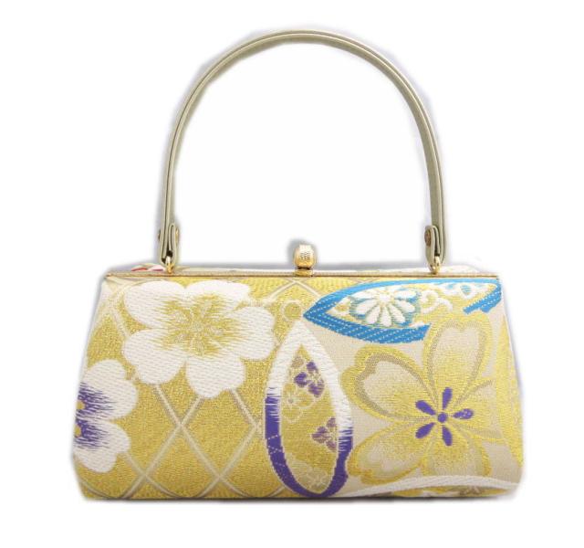 草履バッグセット 西陣織 正絹 帯地 金糸入り薄金色地大輪桜紋様