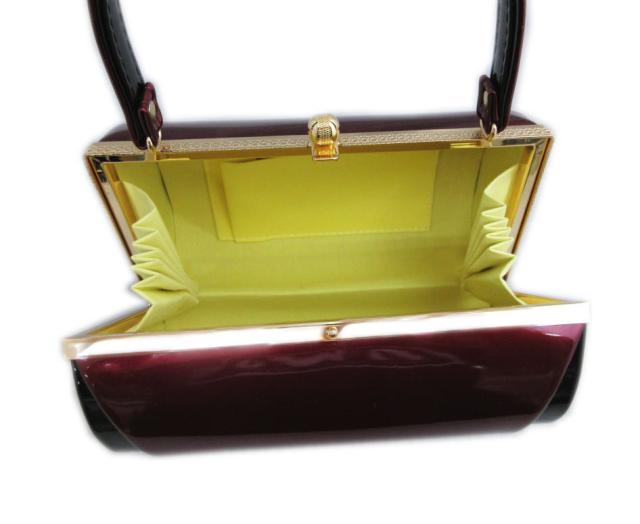 草履バッグセット エナメル 横丸型 ワイン（黒） フリー 日本製 振袖