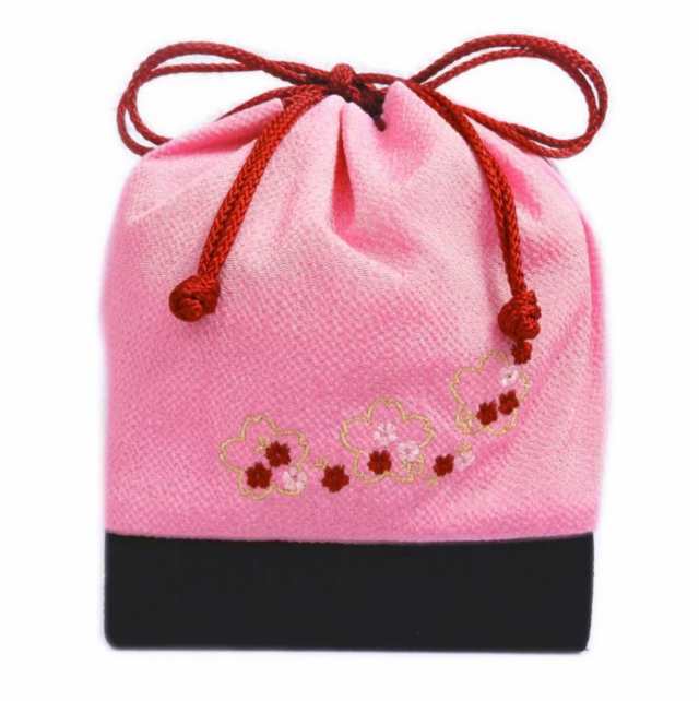 巾着 バッグ ちりめん 刺繍 底かご 四角形ピンク地桜桜 卒業式