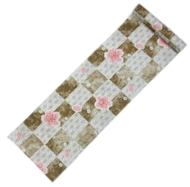 浴衣 ゆかた 反物 未仕立て 女性用 綿 日本製 薄茶白色市松地桜ひった麻の葉 レディース 和柄 古典柄 桜柄 さくらの通販は 8,200円