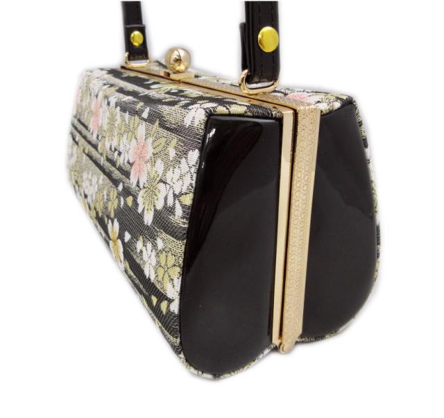 草履バッグセット 帯地 黒色地金ライン桜 フリー 24.5ｃｍ 日本製 振袖 成人式 卒業式 袴 訪問着 着物 きもの 振袖用 はかま