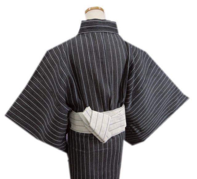 浴衣 メンズ 男性 ワンタッチ角帯 2点セット しじら織 黒色地グレーライン 4 5 大きいサイズ 綿 帯簡単 ゆかた 男物 紳士用 付け帯 作り帯 黒色の通販は - 和さくら庵 店 通販サイト