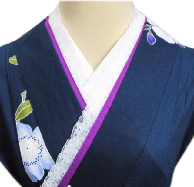 振袖 紫と白の花柄　襦袢、半襟、重ね襟付 振袖 紫と白の花柄 襦袢、半襟、重ね襟付