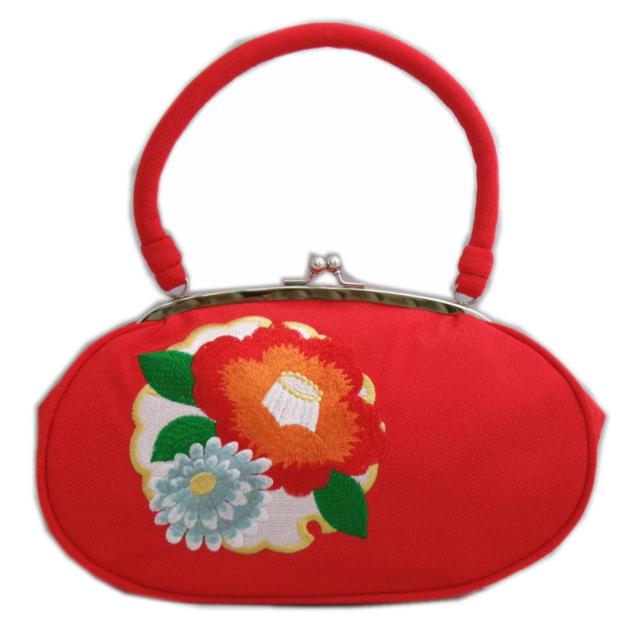 草履バッグセット 赤色地椿刺繍 フリー 23.5cm 振袖 成人式 卒業式 袴 訪問着 着物 がま口 ぞうり 振袖用 はかま ゾウリ 女性用
