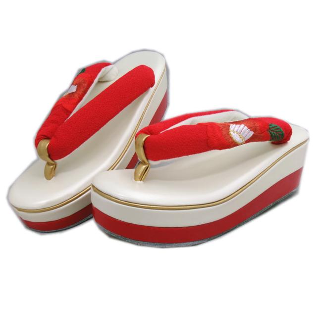 草履バッグセット 赤色地椿刺繍 フリー 23.5cm 振袖 成人式 卒業式 袴 訪問着 着物 がま口 ぞうり 振袖用 はかま ゾウリ 女性用