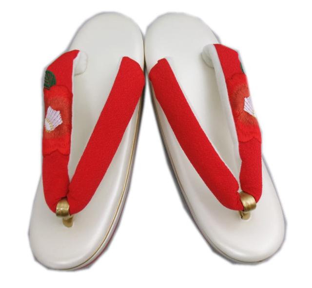 草履バッグセット 赤色地椿刺繍 フリー 23.5cm 振袖 成人式 卒業式 袴 訪問着 着物 がま口 ぞうり 振袖用 はかま ゾウリ 女性用